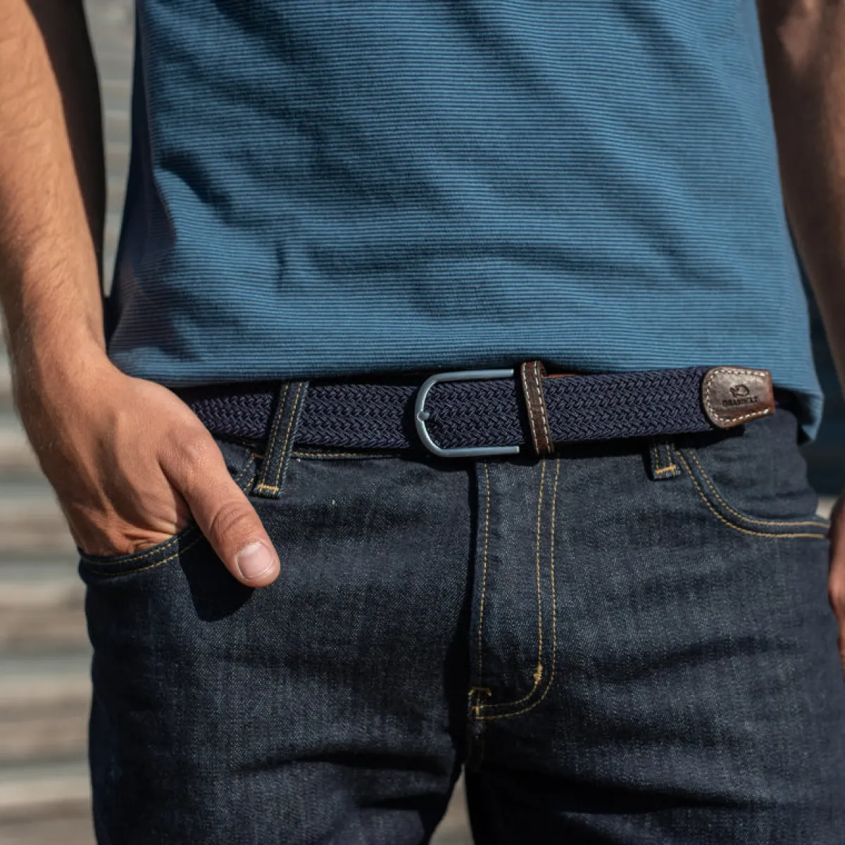 ceinture_tresse_lastique_bleu_marine_2.webp BILLYBELT Ceinture tressée élastique Bleu marine>Homme Ceintures Tressées Unies