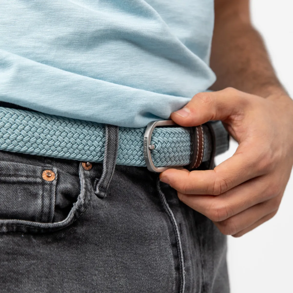 ceinture_tresse_lastique_bleu_nuage_0.webp BILLYBELT Ceinture tressée élastique Bleu nuage>Homme Ceintures Tressées Unies