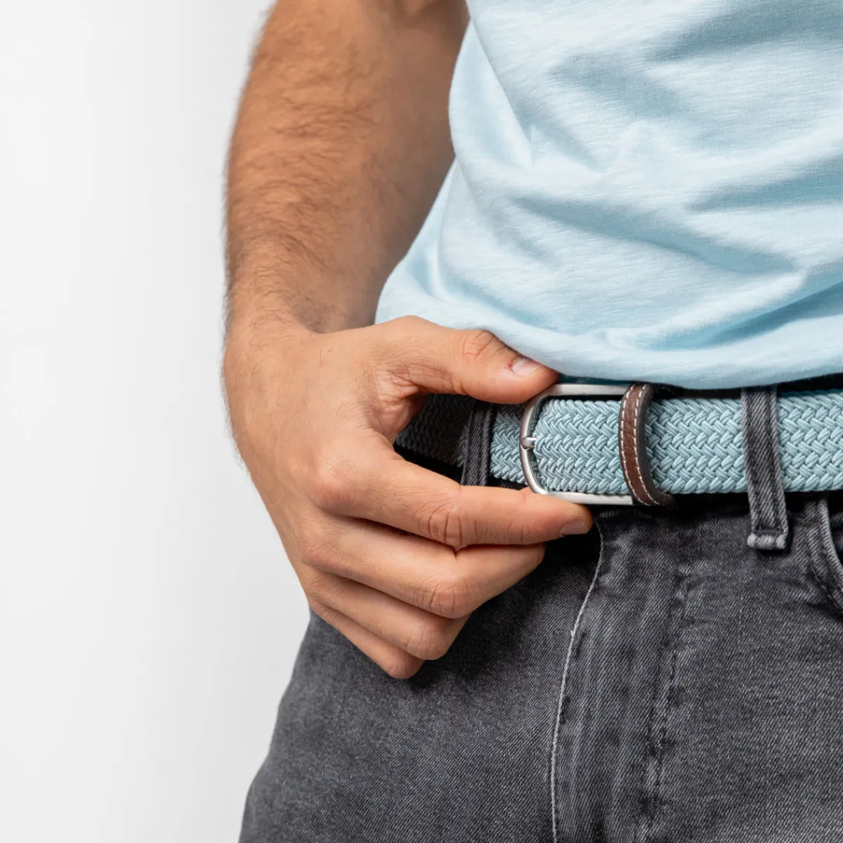 ceinture_tresse_lastique_bleu_nuage_2.webp BILLYBELT Ceinture tressée élastique Bleu nuage>Homme Ceintures Tressées Unies