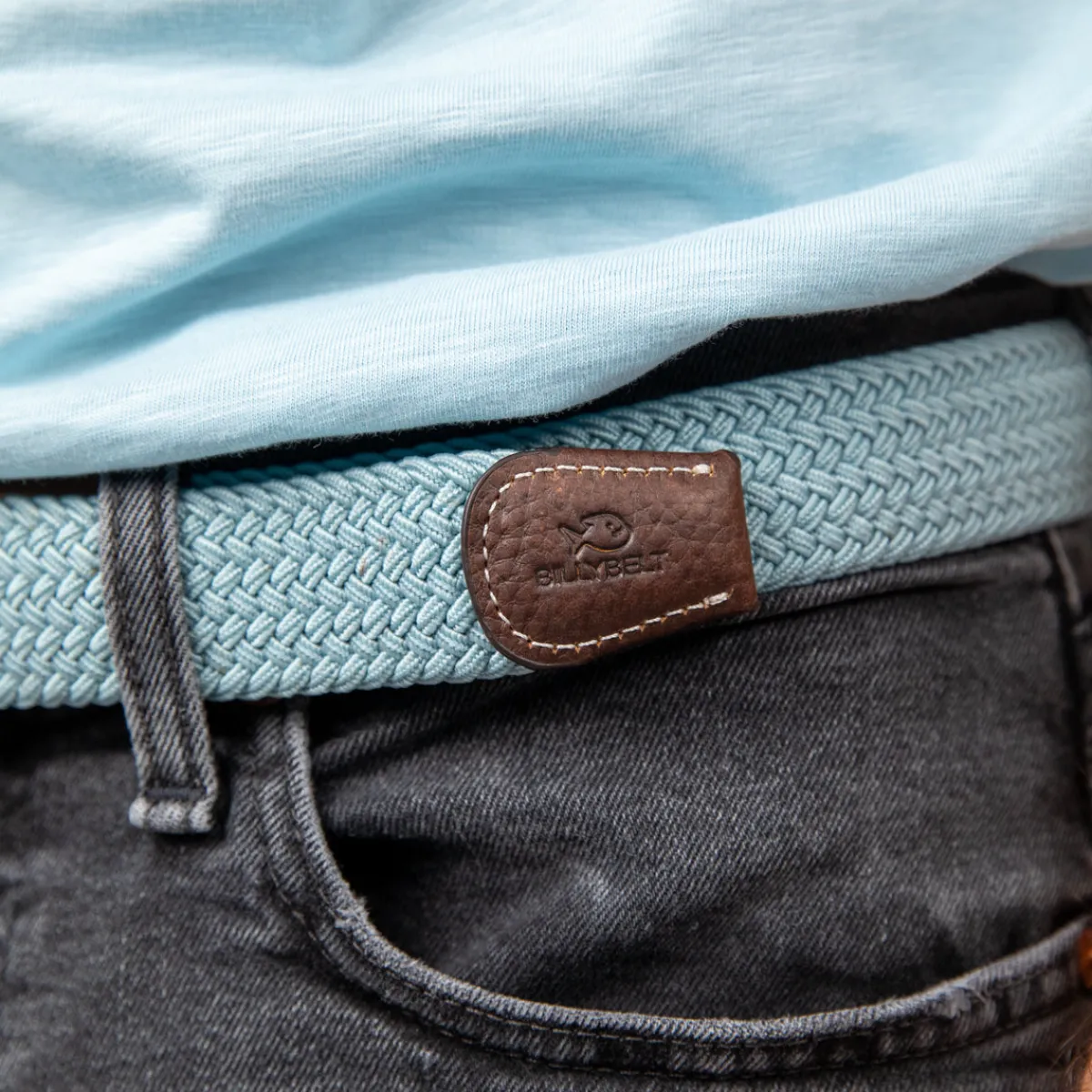 ceinture_tresse_lastique_bleu_nuage_3.webp BILLYBELT Ceinture tressée élastique Bleu nuage>Homme Ceintures Tressées Unies