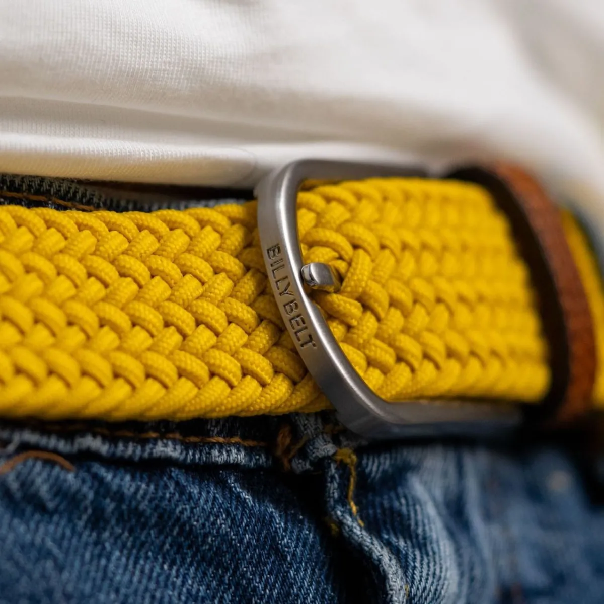 ceinture_tresse_lastique_jaune_imprial_2.webp BILLYBELT Ceinture tressée élastique Jaune impérial>Homme Ceintures Tressées Unies
