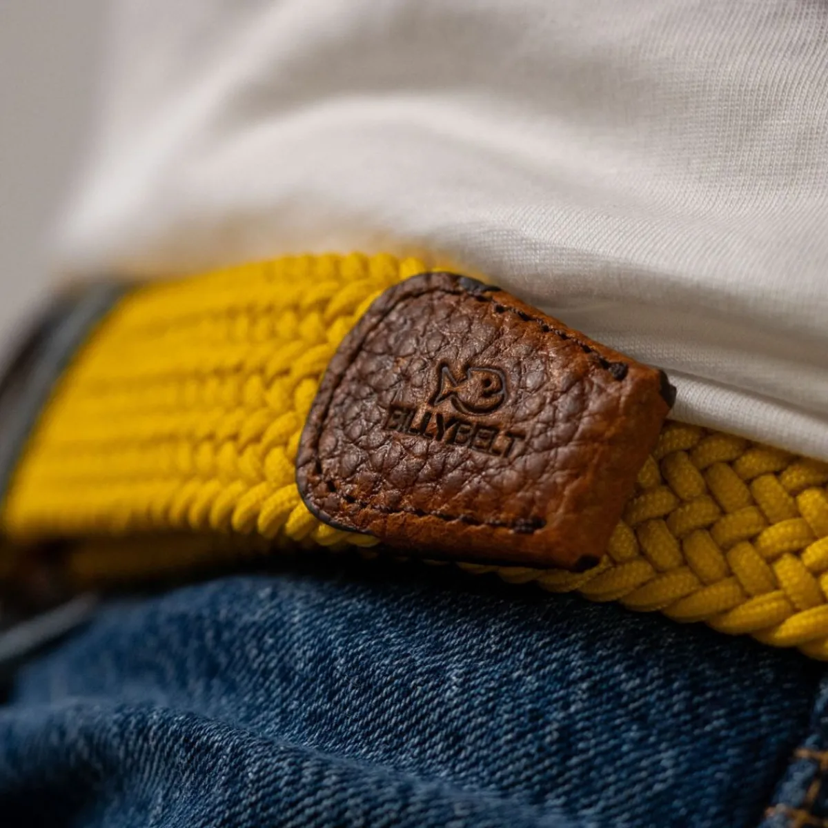 ceinture_tresse_lastique_jaune_imprial_3.webp BILLYBELT Ceinture tressée élastique Jaune impérial>Homme Ceintures Tressées Unies