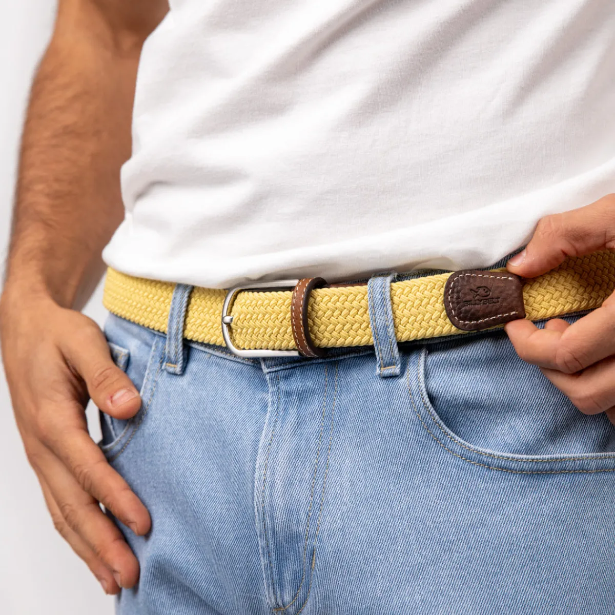 ceinture_tresse_lastique_jaune_topaze_0.webp BILLYBELT Ceinture tressée élastique Jaune topaze>Homme Ceintures Tressées Unies
