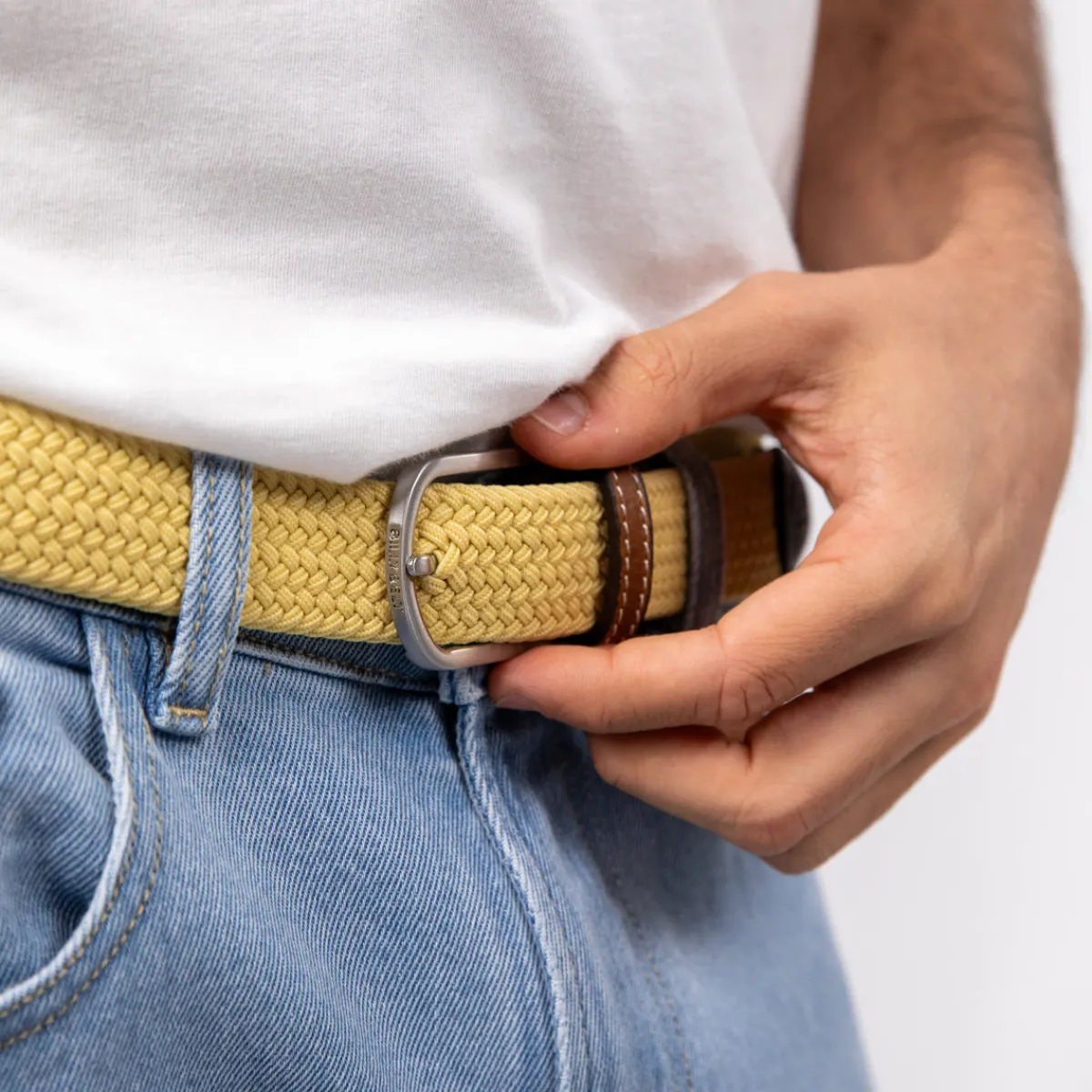 ceinture_tresse_lastique_jaune_topaze_2.webp BILLYBELT Ceinture tressée élastique Jaune topaze>Homme Ceintures Tressées Unies