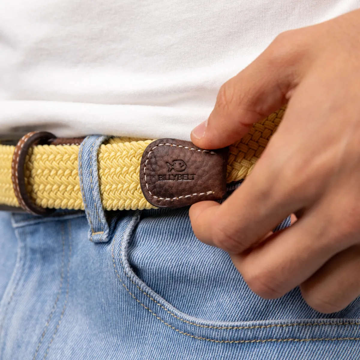 ceinture_tresse_lastique_jaune_topaze_3.webp BILLYBELT Ceinture tressée élastique Jaune topaze>Homme Ceintures Tressées Unies