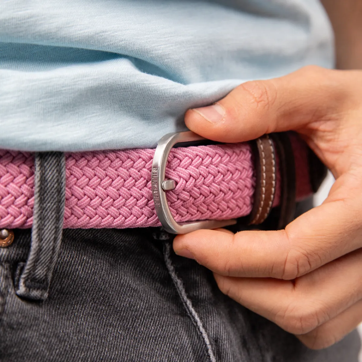 ceinture_tresse_lastique_misty_rose_0.webp BILLYBELT Ceinture tressée élastique Misty rose>Homme Ceintures Tressées Unies