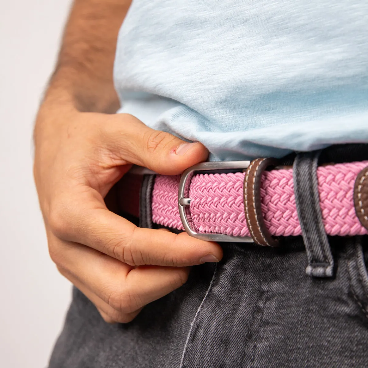 ceinture_tresse_lastique_misty_rose_2.webp BILLYBELT Ceinture tressée élastique Misty rose>Homme Ceintures Tressées Unies