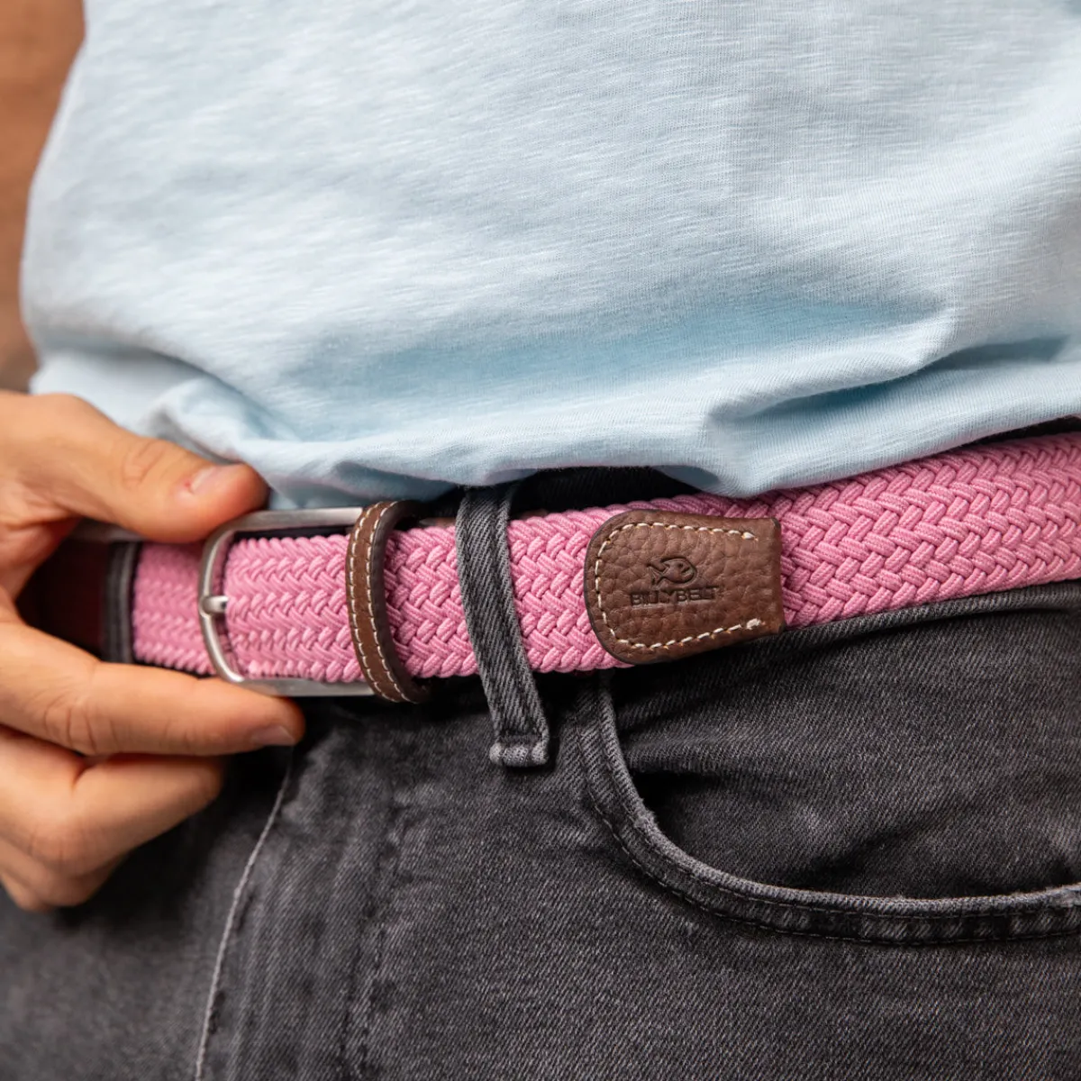 ceinture_tresse_lastique_misty_rose_3.webp BILLYBELT Ceinture tressée élastique Misty rose>Homme Ceintures Tressées Unies