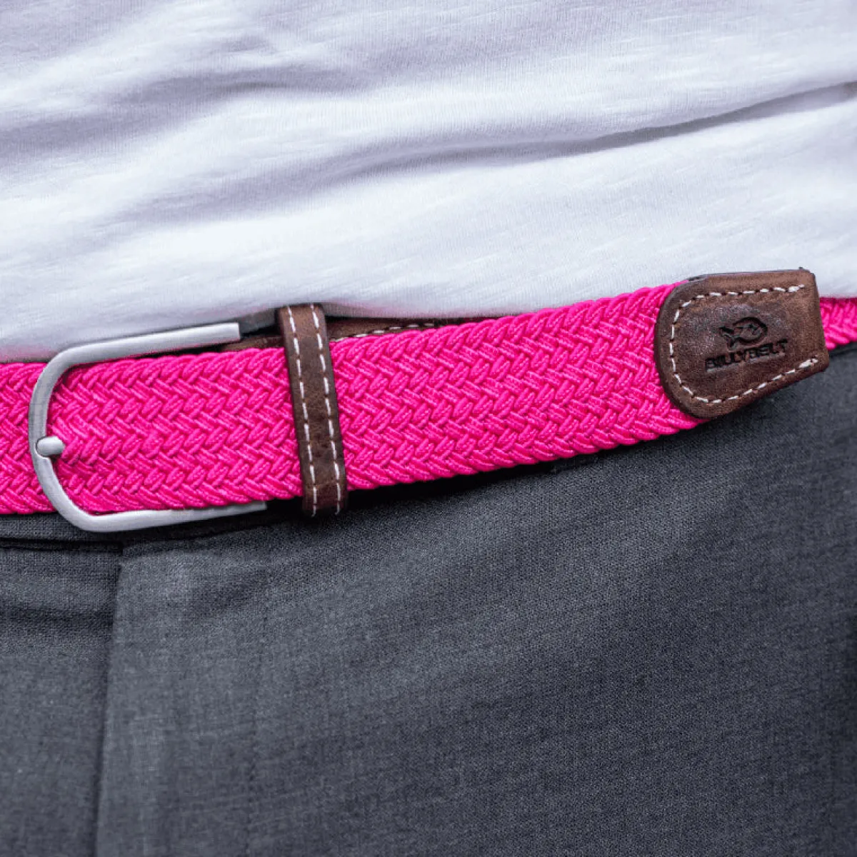 ceinture_tresse_lastique_rose_fuchsia_2.webp BILLYBELT Ceinture tressée élastique Rose fuchsia>Homme Ceintures Tressées Unies