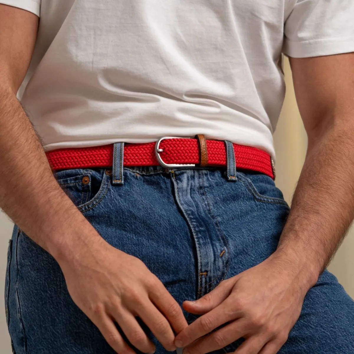 ceinture_tresse_lastique_rouge_cardinal_0.webp BILLYBELT Ceinture tressée élastique Rouge cardinal>Homme Ceintures Tressées Unies