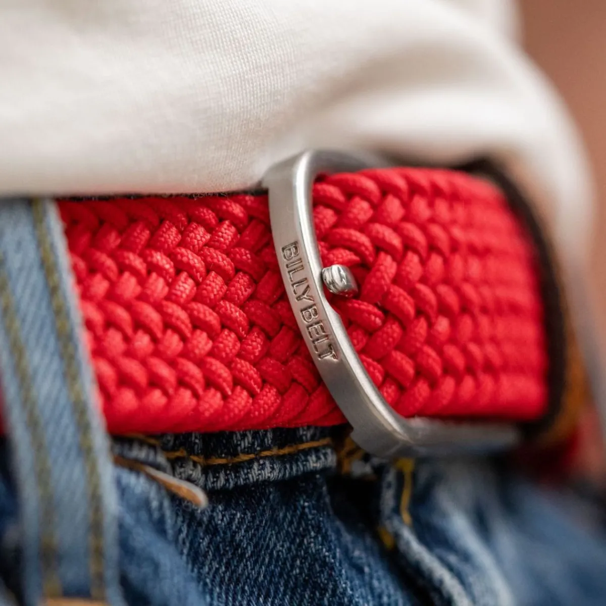 ceinture_tresse_lastique_rouge_cardinal_2.webp BILLYBELT Ceinture tressée élastique Rouge cardinal>Homme Ceintures Tressées Unies