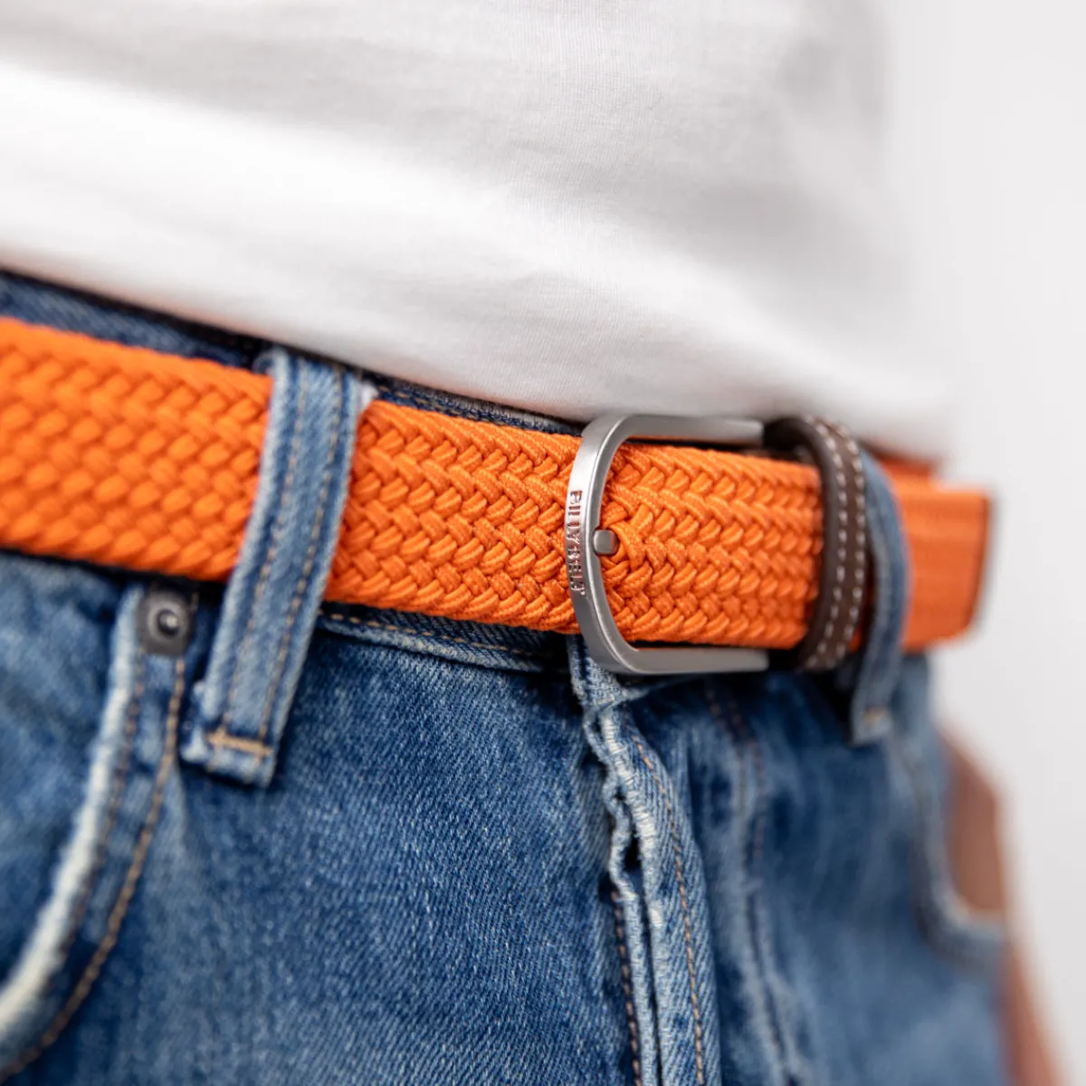 ceinture_tresse_lastique_tangerine_2.webp BILLYBELT Ceinture tressée élastique Tangerine>Homme Ceintures Tressées Unies