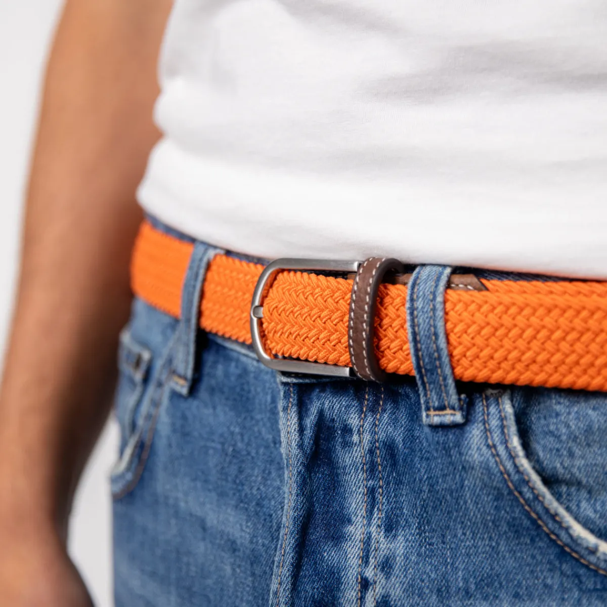ceinture_tresse_lastique_tangerine_3.webp BILLYBELT Ceinture tressée élastique Tangerine>Homme Ceintures Tressées Unies