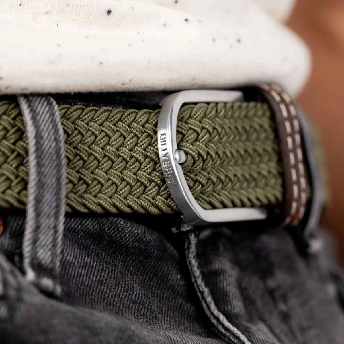 ceinture_tresse_lastique_vert_arm_2.webp BILLYBELT Ceinture tressée élastique Vert armé>Homme Ceintures Tressées Unies