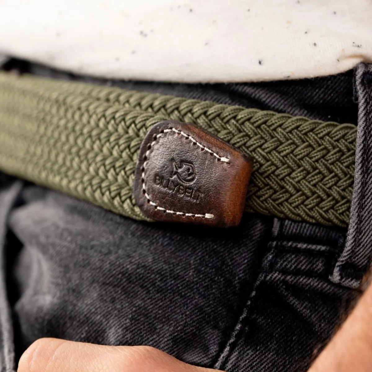 ceinture_tresse_lastique_vert_arm_3.webp BILLYBELT Ceinture tressée élastique Vert armé>Homme Ceintures Tressées Unies