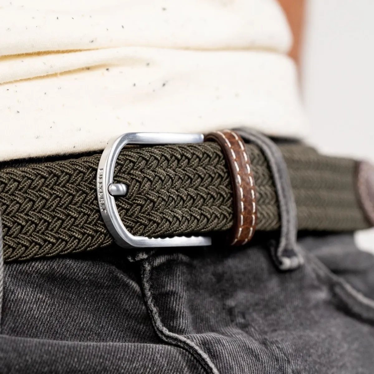 ceinture_tresse_lastique_vert_kaki_2.webp BILLYBELT Ceinture tressée élastique Vert kaki>Homme Ceintures Tressées Unies