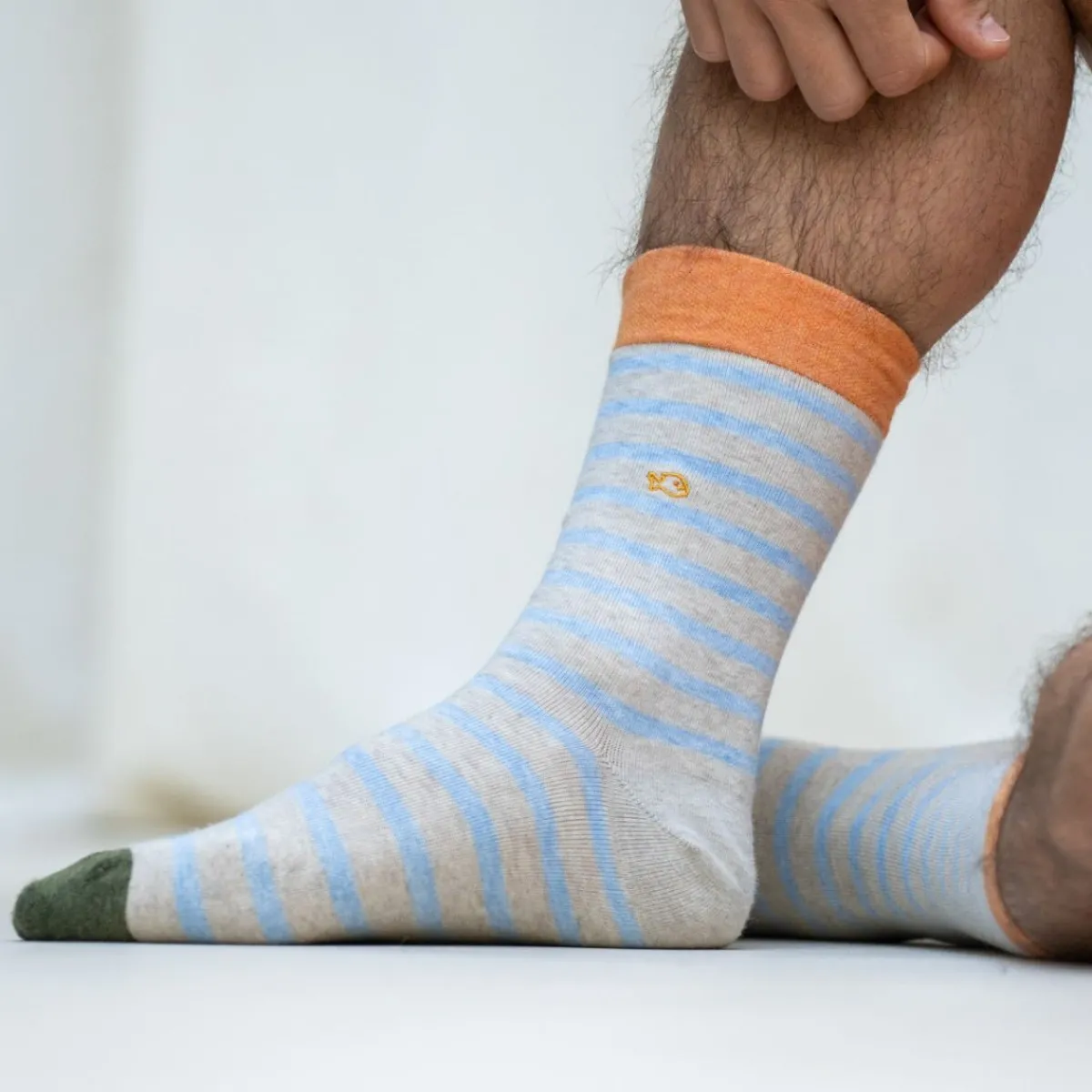 chaussettes_en_coton_peign_a_rayures_larges__beige_chin_ray_bleu_3.webp BILLYBELT Chaussettes en coton peigné A rayures larges - Beige chiné, rayé bleu>Homme Chaussettes Fantaisie