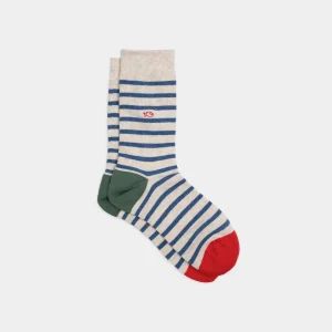BILLYBELT Chaussettes en coton peigné A rayures larges - Beige, rayé bleu>Homme Chaussettes Fantaisie
