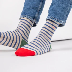 BILLYBELT Chaussettes en coton peigné A rayures larges - Beige, rayé bleu>Homme Chaussettes Fantaisie