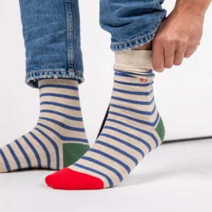 BILLYBELT Chaussettes en coton peigné A rayures larges - Beige, rayé bleu>Homme Chaussettes Fantaisie