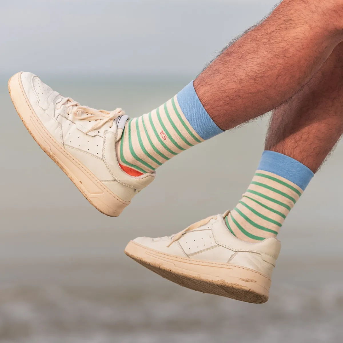 chaussettes_en_coton_peign_a_rayures_larges__beige_ray_vert_0.webp BILLYBELT Chaussettes en coton peigné A rayures larges - Beige, rayé vert>Homme Chaussettes Fantaisie