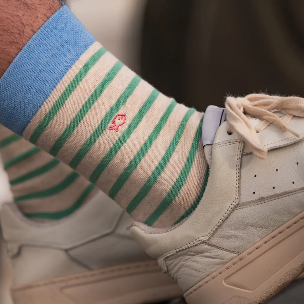 chaussettes_en_coton_peign_a_rayures_larges__beige_ray_vert_4.webp BILLYBELT Chaussettes en coton peigné A rayures larges - Beige, rayé vert>Homme Chaussettes Fantaisie