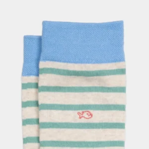 BILLYBELT Chaussettes en coton peigné A rayures larges - Beige, rayé vert>Homme Chaussettes Fantaisie