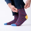 BILLYBELT Chaussettes en coton peigné A rayures larges - Bleu, rayé rouge>Homme Chaussettes Fantaisie