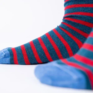 BILLYBELT Chaussettes en coton peigné A rayures larges - Bleu, rayé rouge>Homme Chaussettes Fantaisie