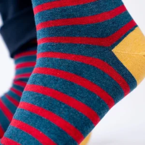 BILLYBELT Chaussettes en coton peigné A rayures larges - Bleu, rayé rouge>Homme Chaussettes Fantaisie