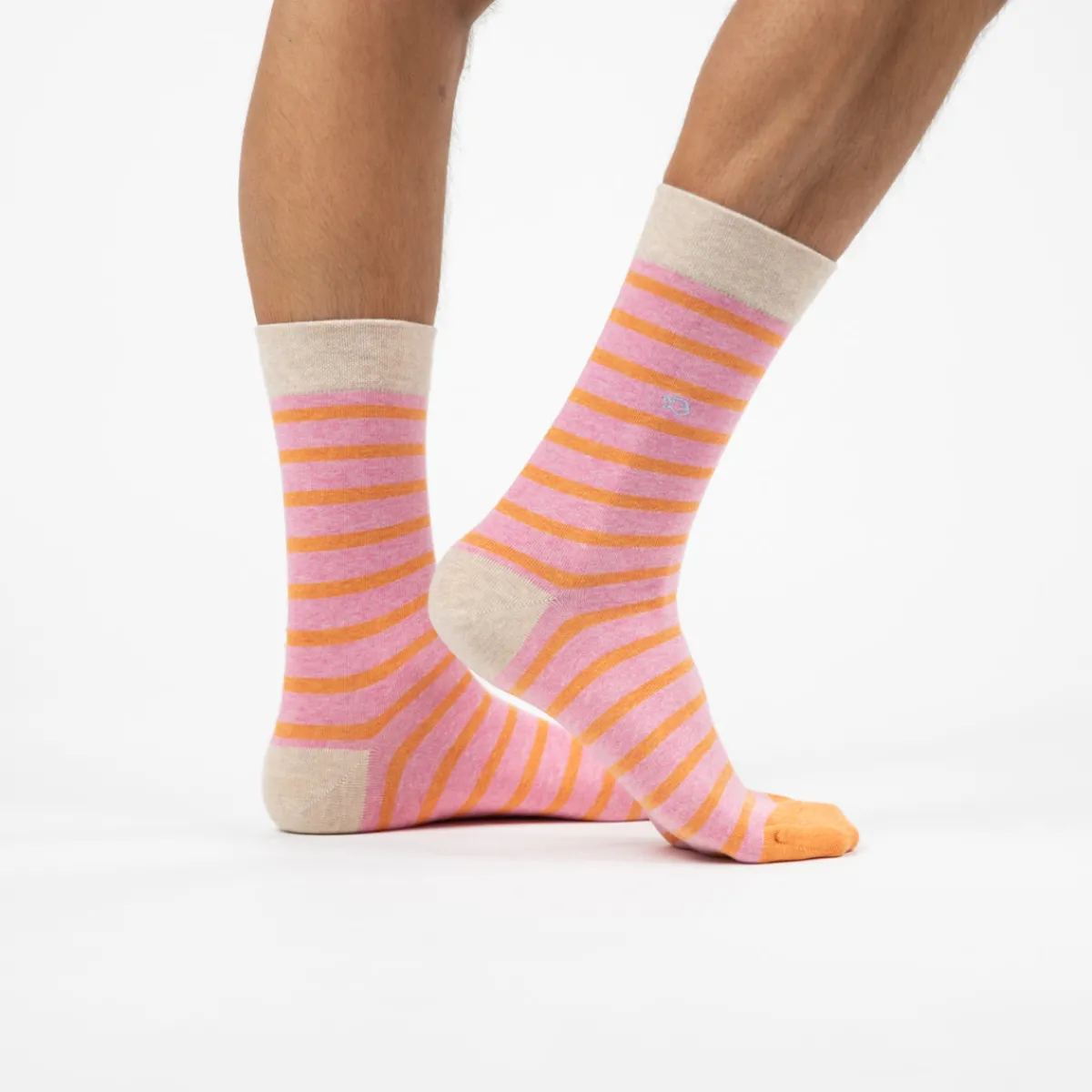chaussettes_en_coton_peign_a_rayures_larges__rose_ray_orange_0.webp BILLYBELT Chaussettes en coton peigné A rayures larges - Rose, rayé orange>Homme Chaussettes Fantaisie