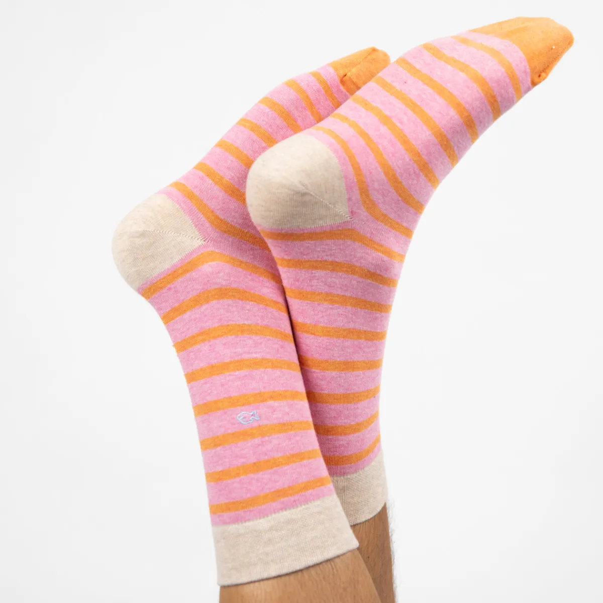 chaussettes_en_coton_peign_a_rayures_larges__rose_ray_orange_3.webp BILLYBELT Chaussettes en coton peigné A rayures larges - Rose, rayé orange>Homme Chaussettes Fantaisie