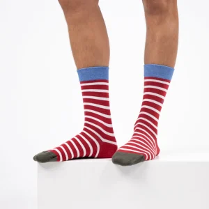 BILLYBELT Chaussettes en coton peigné A rayures larges - Rouge, rayé blanc>Homme Chaussettes Fantaisie