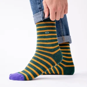 BILLYBELT Chaussettes en coton peigné A rayures larges - Vert, rayé jaune>Homme Chaussettes Fantaisie