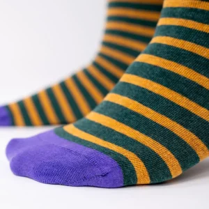 BILLYBELT Chaussettes en coton peigné A rayures larges - Vert, rayé jaune>Homme Chaussettes Fantaisie