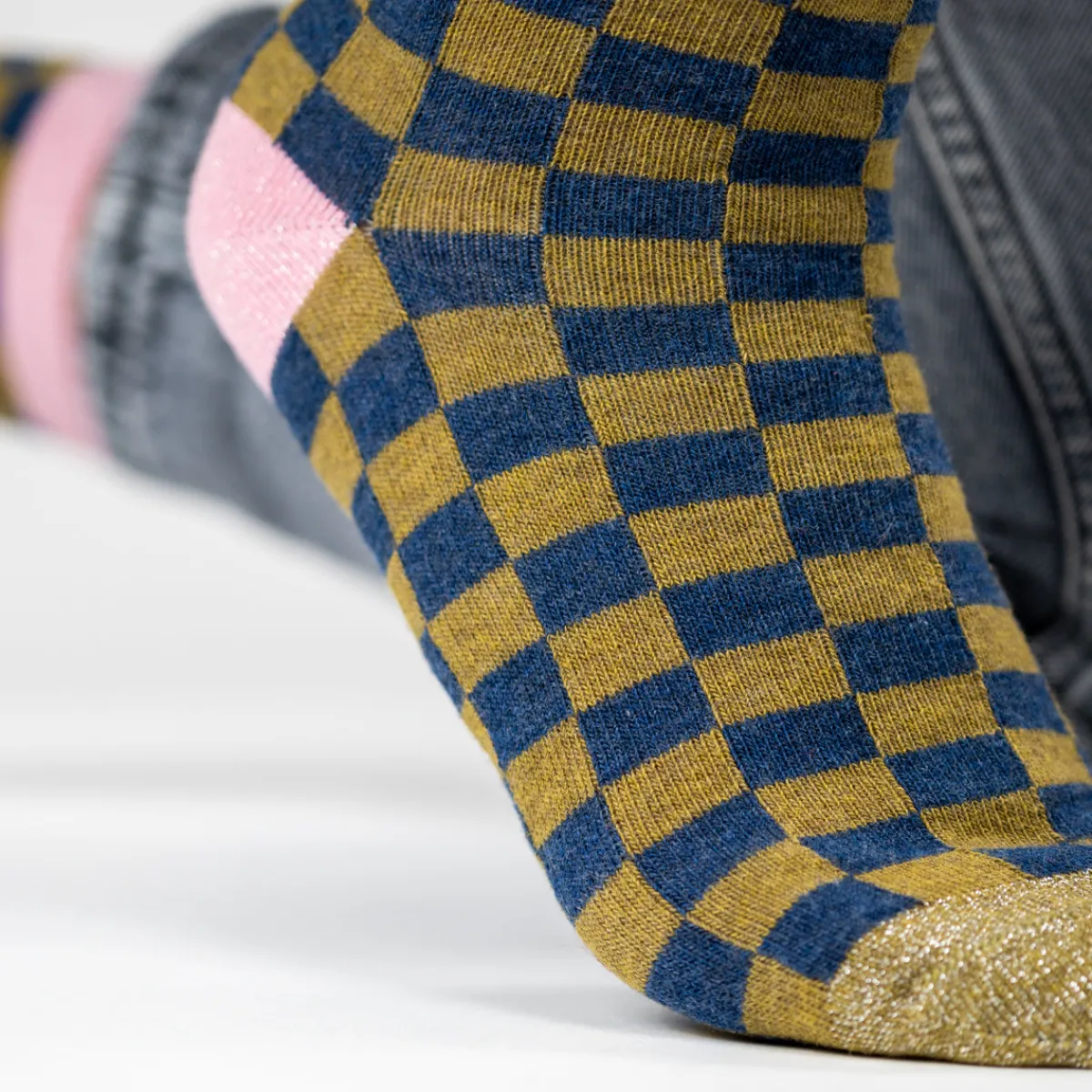 chaussettes_en_coton_peign_carreaux__kaki_et_bleu_3.webp BILLYBELT Chaussettes en coton peigné Carreaux ->Femme Chaussettes Fantaisie