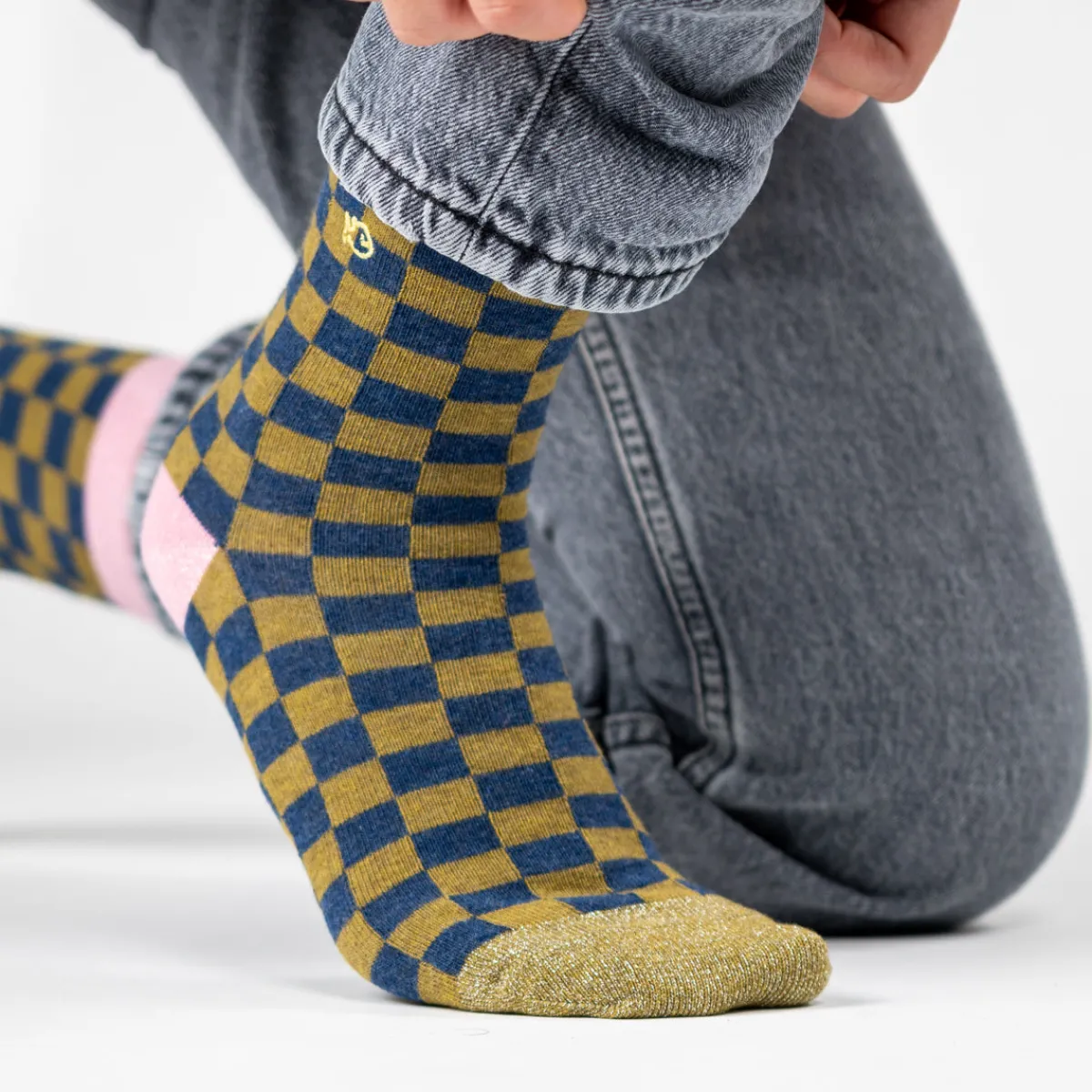 chaussettes_en_coton_peign_carreaux__kaki_et_bleu_4.webp BILLYBELT Chaussettes en coton peigné Carreaux ->Femme Chaussettes Fantaisie