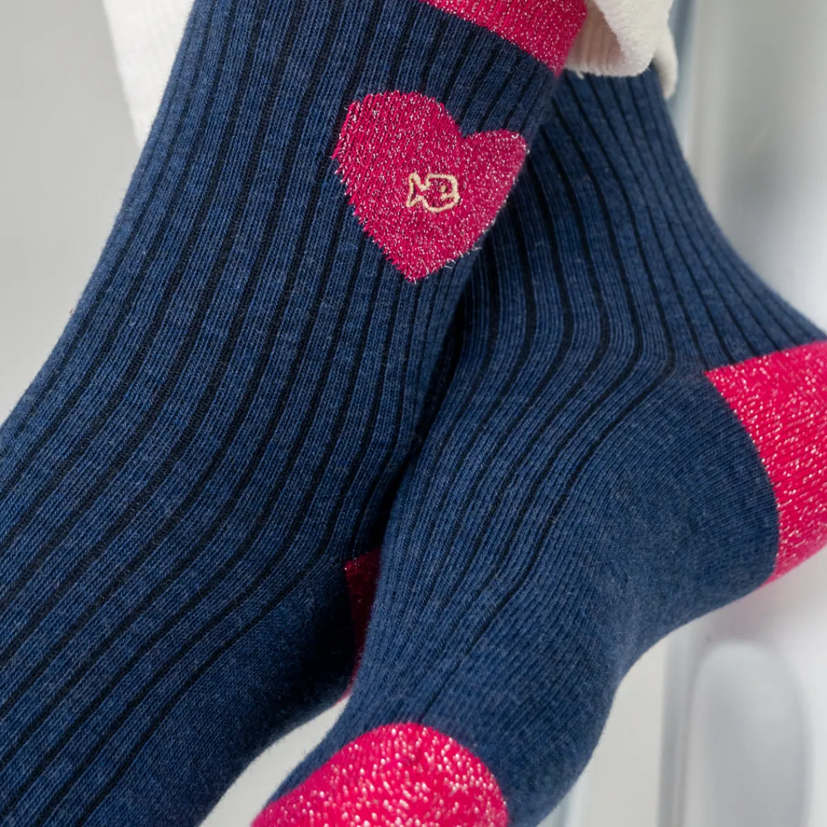 chaussettes_en_coton_peign_coeur__marine_et_rose_2.webp BILLYBELT Chaussettes en coton peigné Coeur ->Femme Chaussettes Fantaisie