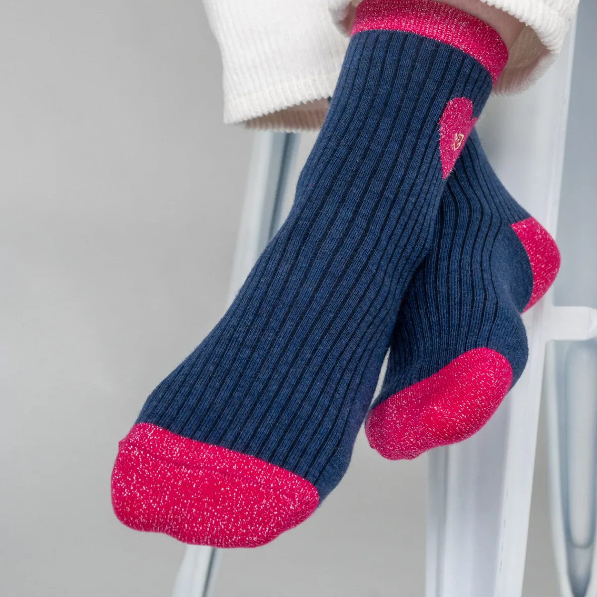 chaussettes_en_coton_peign_coeur__marine_et_rose_4.webp BILLYBELT Chaussettes en coton peigné Coeur ->Femme Chaussettes Fantaisie