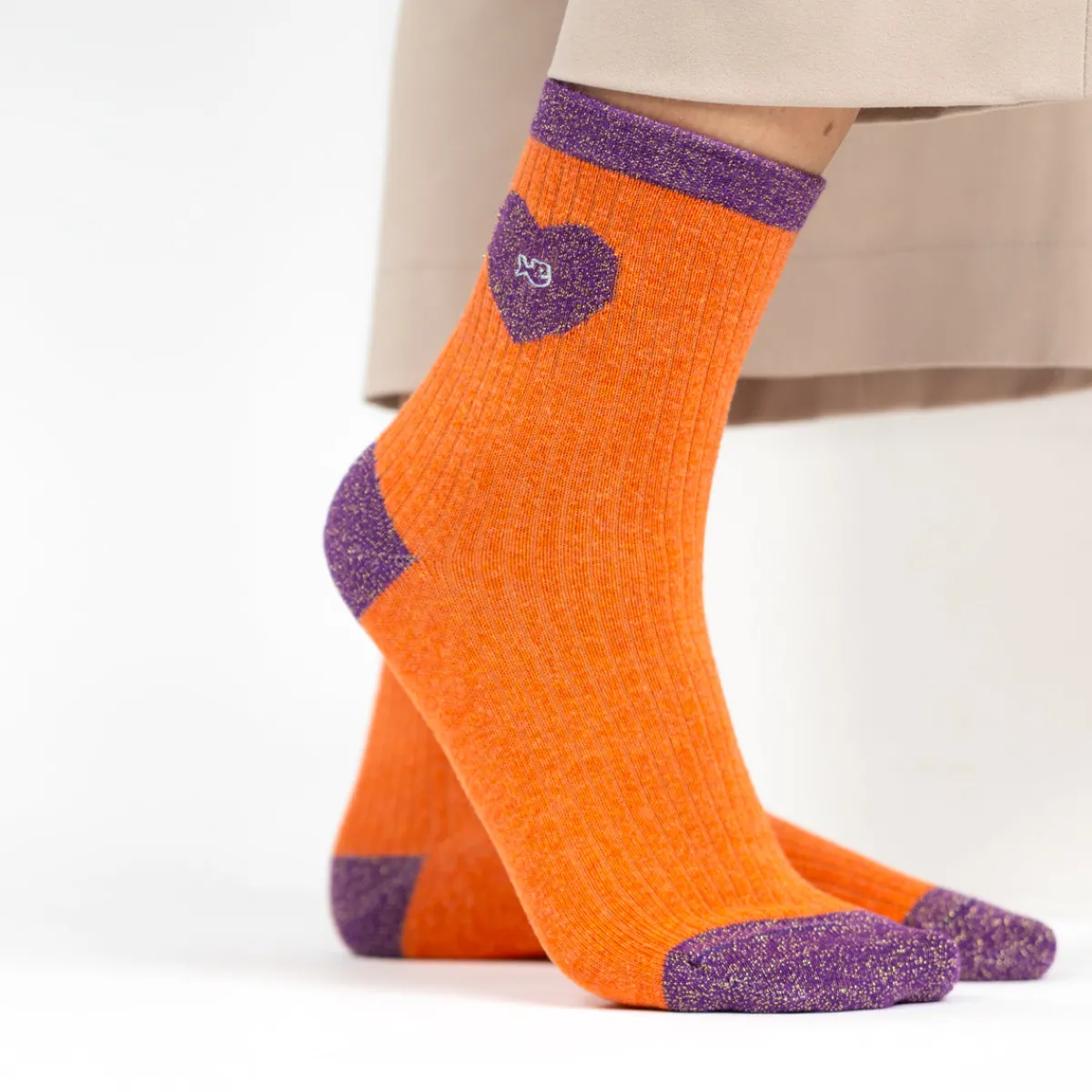 chaussettes_en_coton_peign_coeur__orange_et_violet_0.webp BILLYBELT Chaussettes en coton peigné Coeur ->Femme Chaussettes Fantaisie