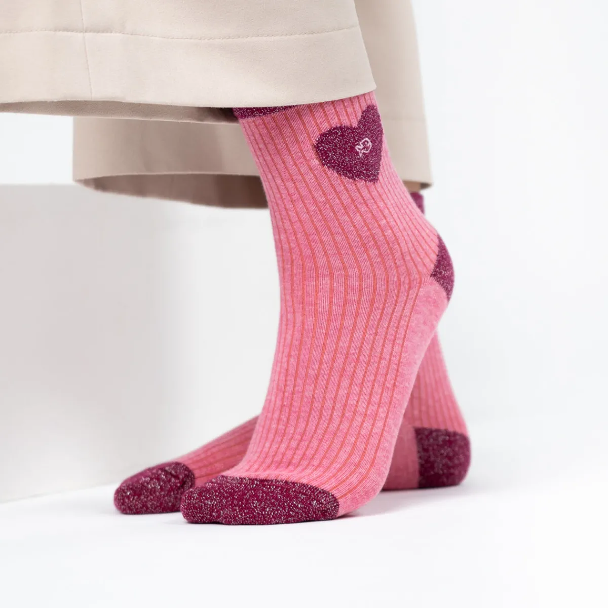 chaussettes_en_coton_peign_coeur__rose_clair_et_rose_0.webp BILLYBELT Chaussettes en coton peigné Coeur ->Femme Chaussettes Fantaisie