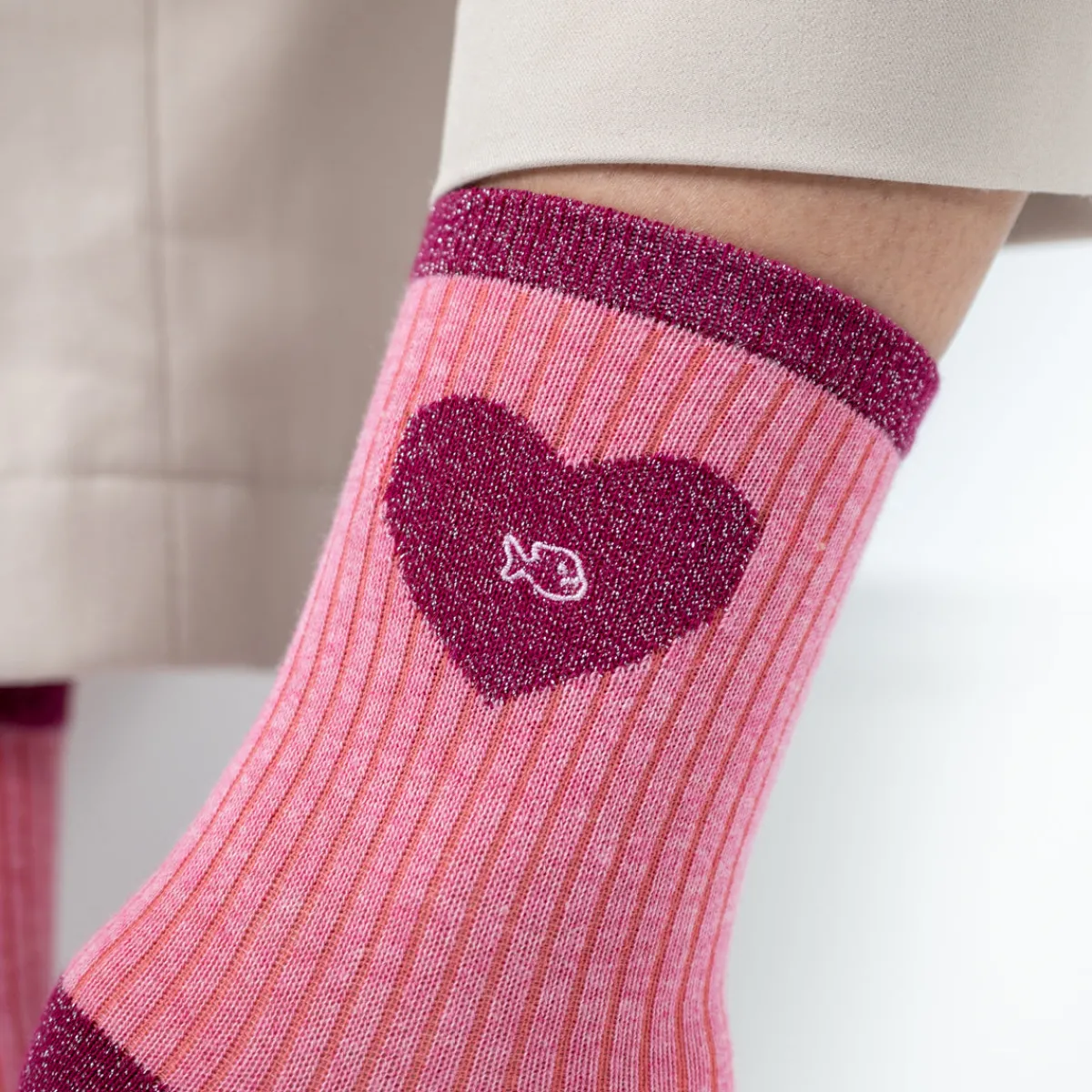 chaussettes_en_coton_peign_coeur__rose_clair_et_rose_2.webp BILLYBELT Chaussettes en coton peigné Coeur ->Femme Chaussettes Fantaisie