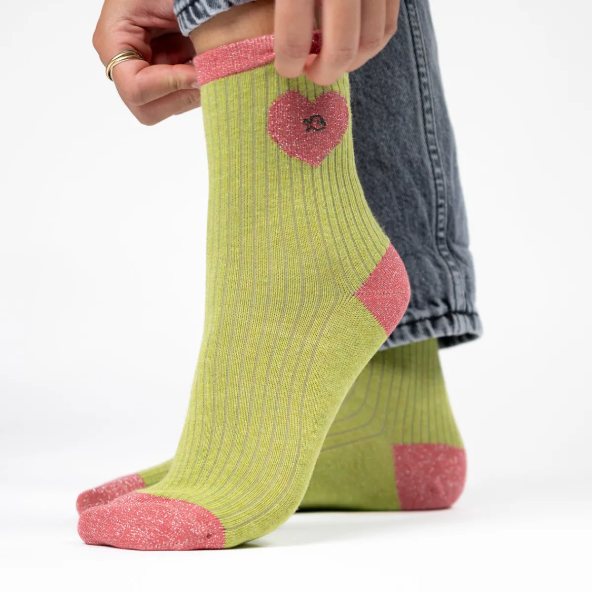 chaussettes_en_coton_peign_coeur__vert_olive_et_rose_0.webp BILLYBELT Chaussettes en coton peigné Coeur ->Femme Chaussettes Fantaisie