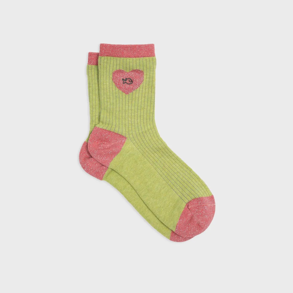 chaussettes_en_coton_peign_coeur__vert_olive_et_rose_1.webp BILLYBELT Chaussettes en coton peigné Coeur ->Femme Chaussettes Fantaisie