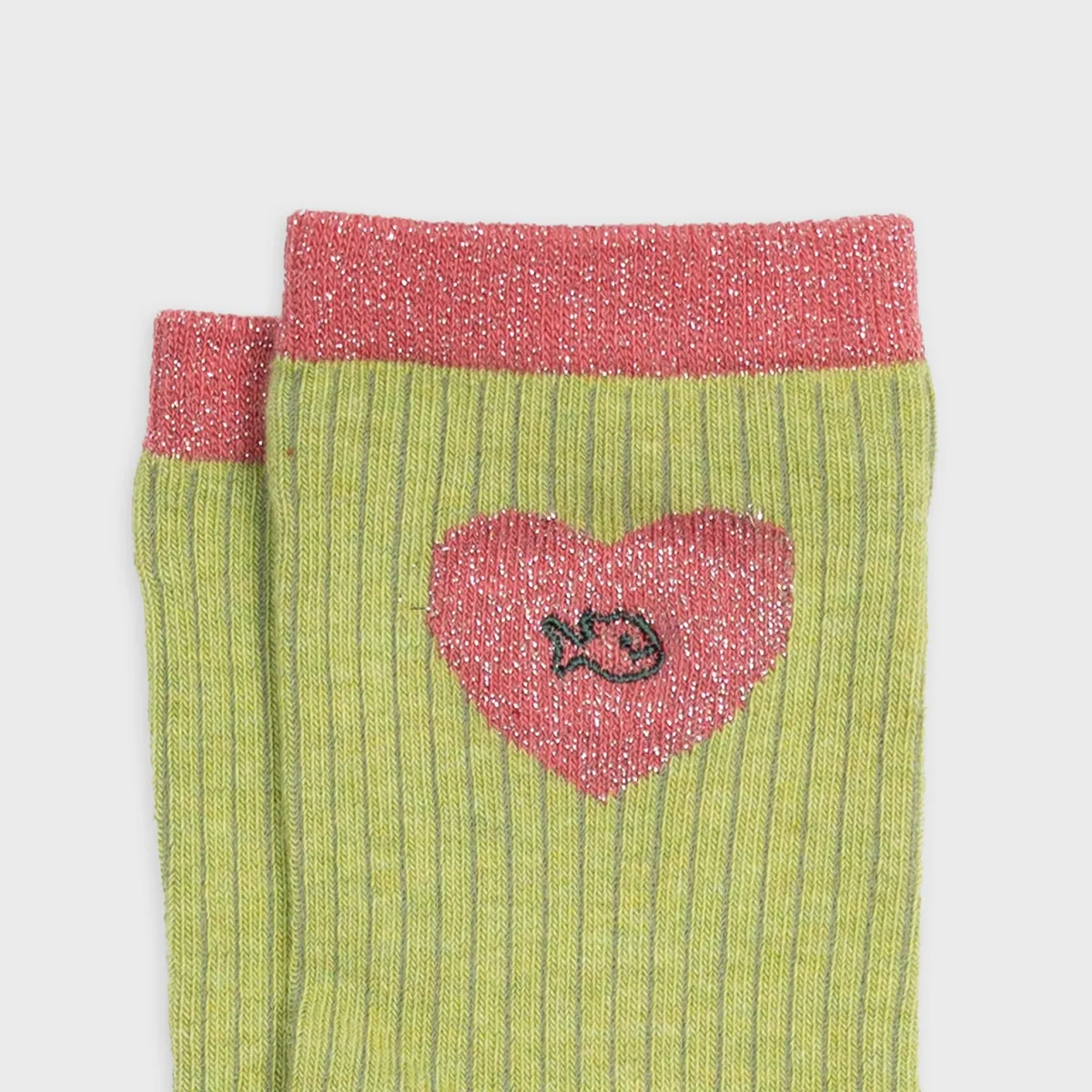 chaussettes_en_coton_peign_coeur__vert_olive_et_rose_4.webp BILLYBELT Chaussettes en coton peigné Coeur ->Femme Chaussettes Fantaisie
