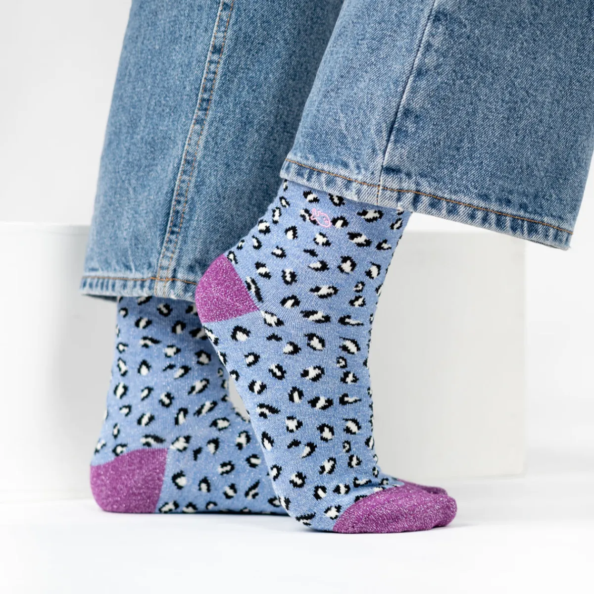 chaussettes_en_coton_peign_lopard__bleu_0.webp BILLYBELT Chaussettes en coton peigné Léopard ->Femme Chaussettes Fantaisie