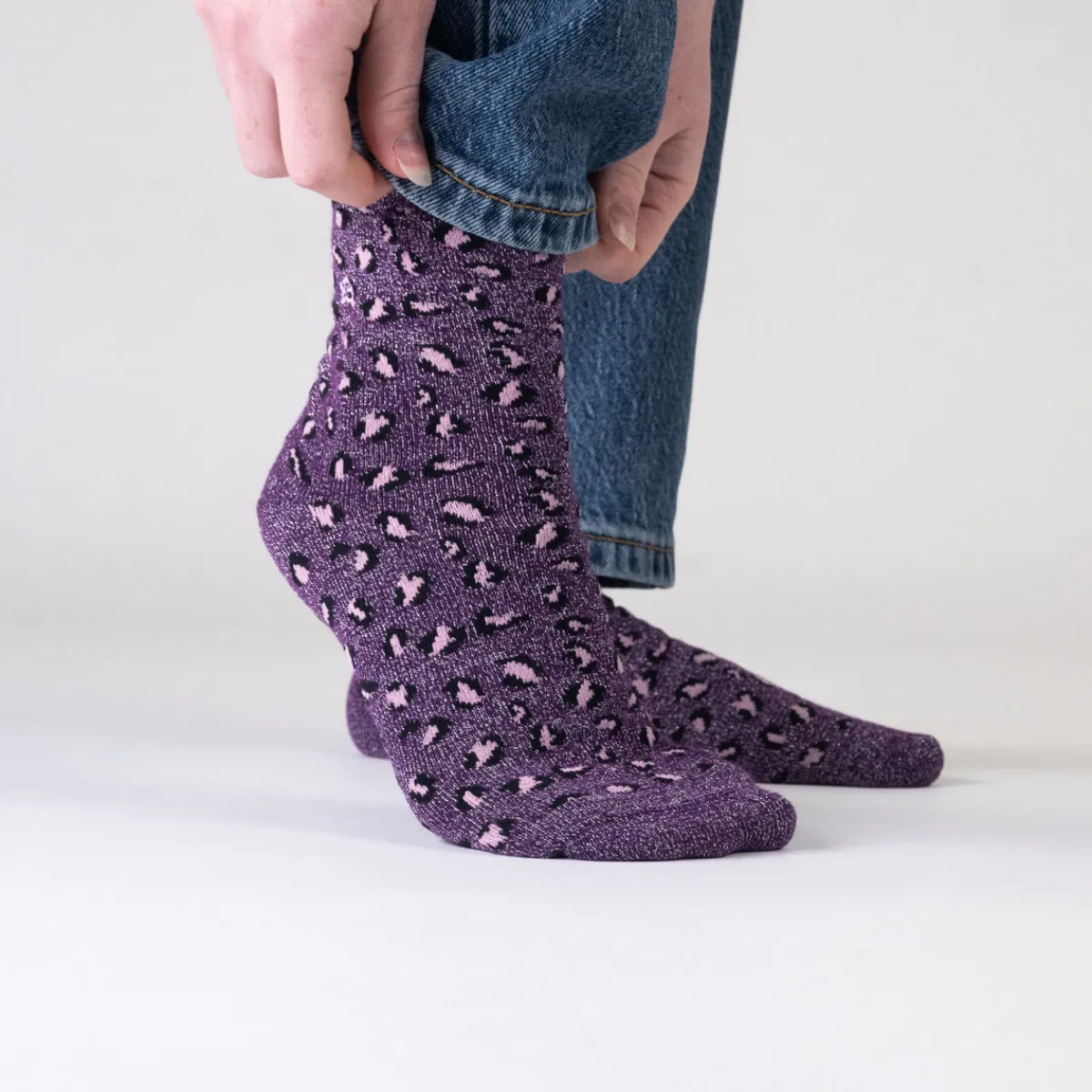 chaussettes_en_coton_peign_lopard__prune_2.webp BILLYBELT Chaussettes en coton peigné Léopard ->Femme Chaussettes Fantaisie