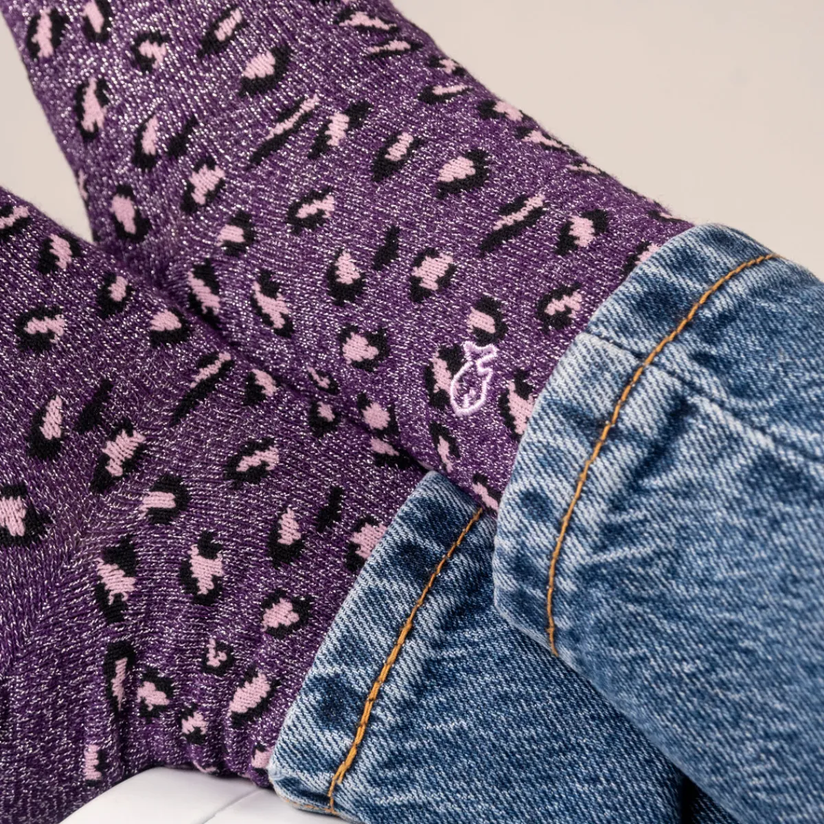 chaussettes_en_coton_peign_lopard__prune_3.webp BILLYBELT Chaussettes en coton peigné Léopard ->Femme Chaussettes Fantaisie