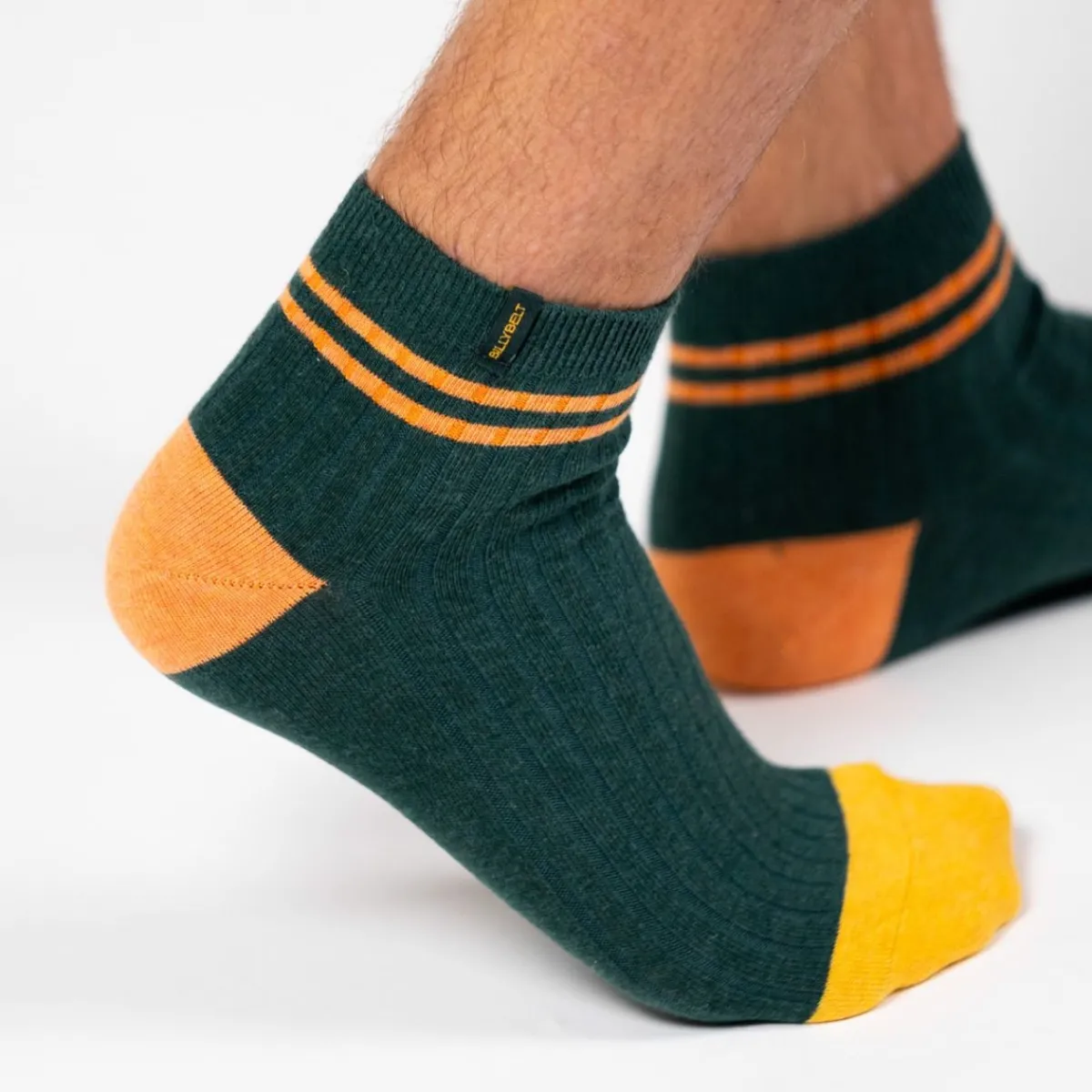 chaussettes_en_coton_peign_mihautes__vert_ray_orange_3.webp BILLYBELT Chaussettes en coton peigné Mi-hautes ->Homme Chaussettes Basses