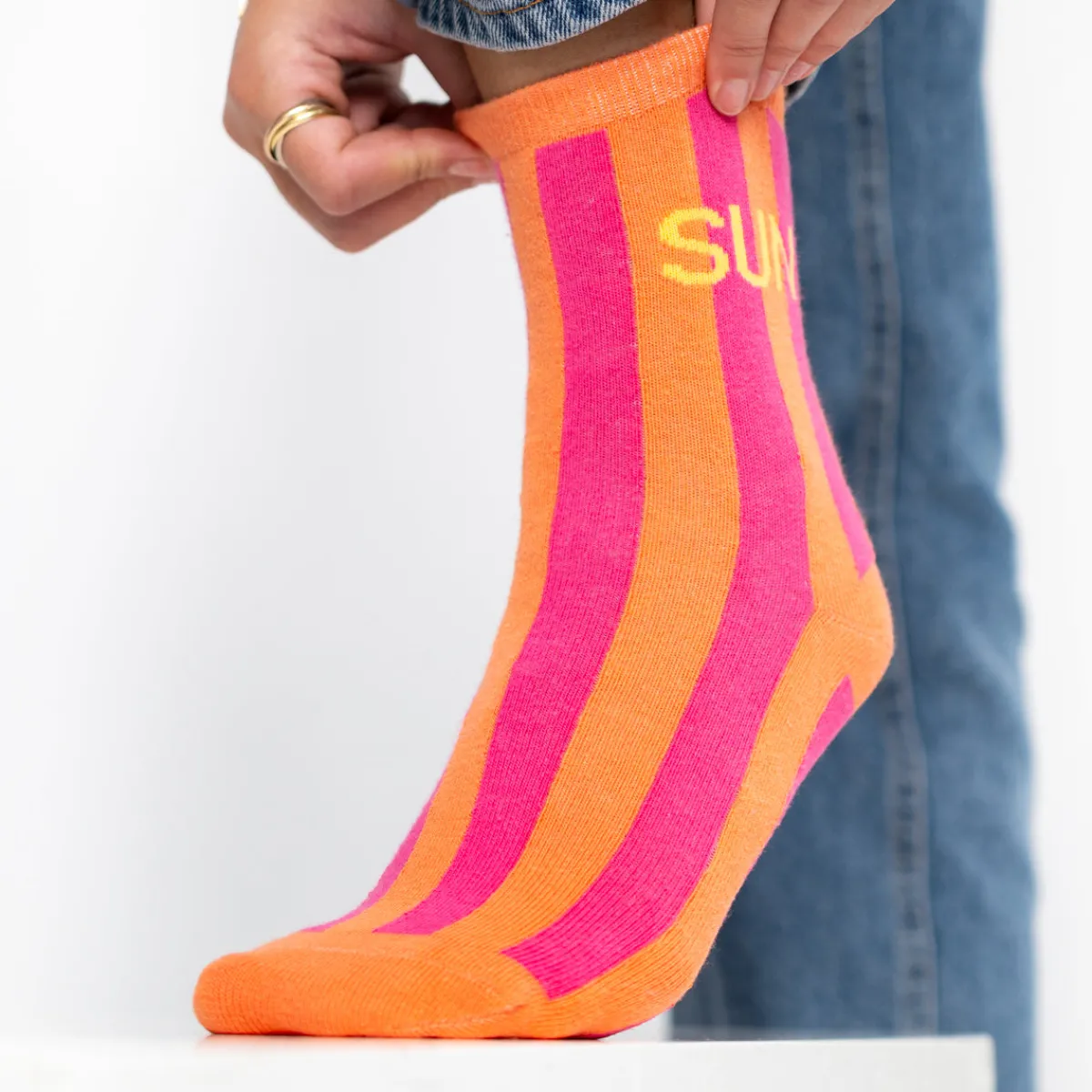 chaussettes_en_coton_peign_rayes__sun_3.webp BILLYBELT Chaussettes en coton peigné Rayées ->Femme Chaussettes Fantaisie